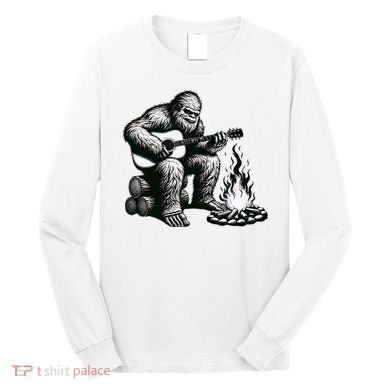 Bigfoot Playing Guitar Rock On Sasquatch Big Foot Long Sleeve Shirt