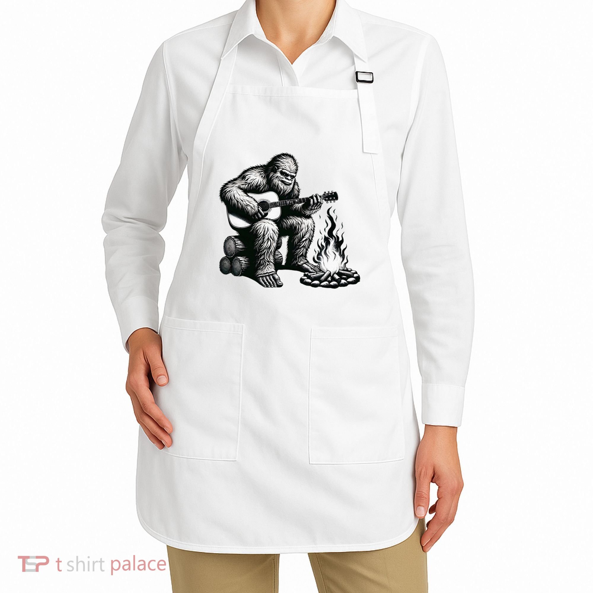Bigfoot Playing Guitar Rock On Sasquatch Big Foot Apron
