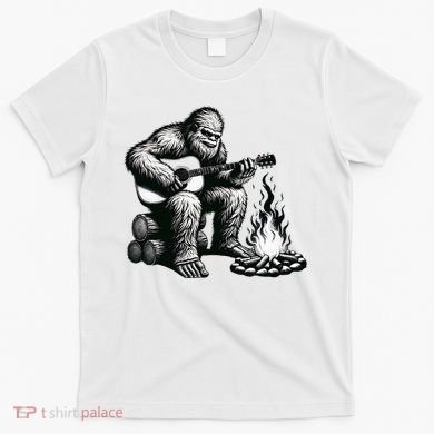 Bigfoot Playing Guitar Rock On Sasquatch Big Foot T-Shirt