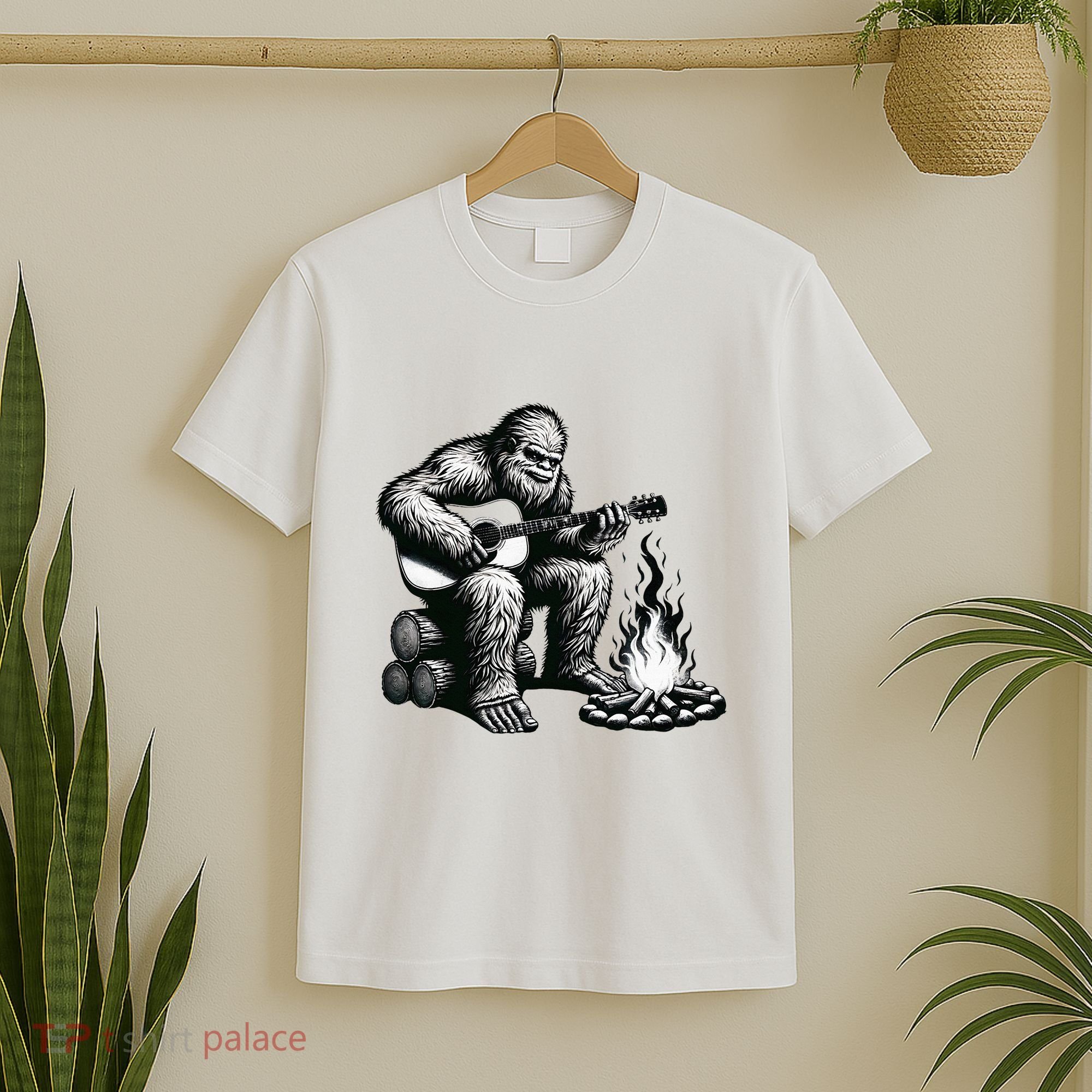 Bigfoot Playing Guitar Rock On Sasquatch Big Foot T-Shirt
