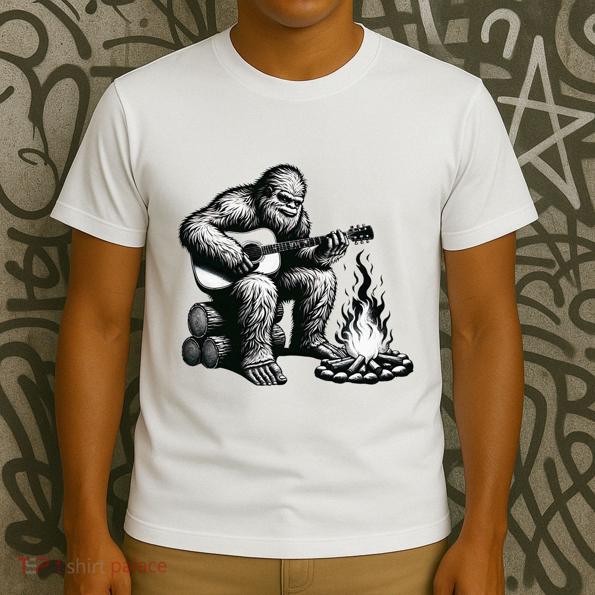 Bigfoot Playing Guitar Rock On Sasquatch Big Foot T-Shirt