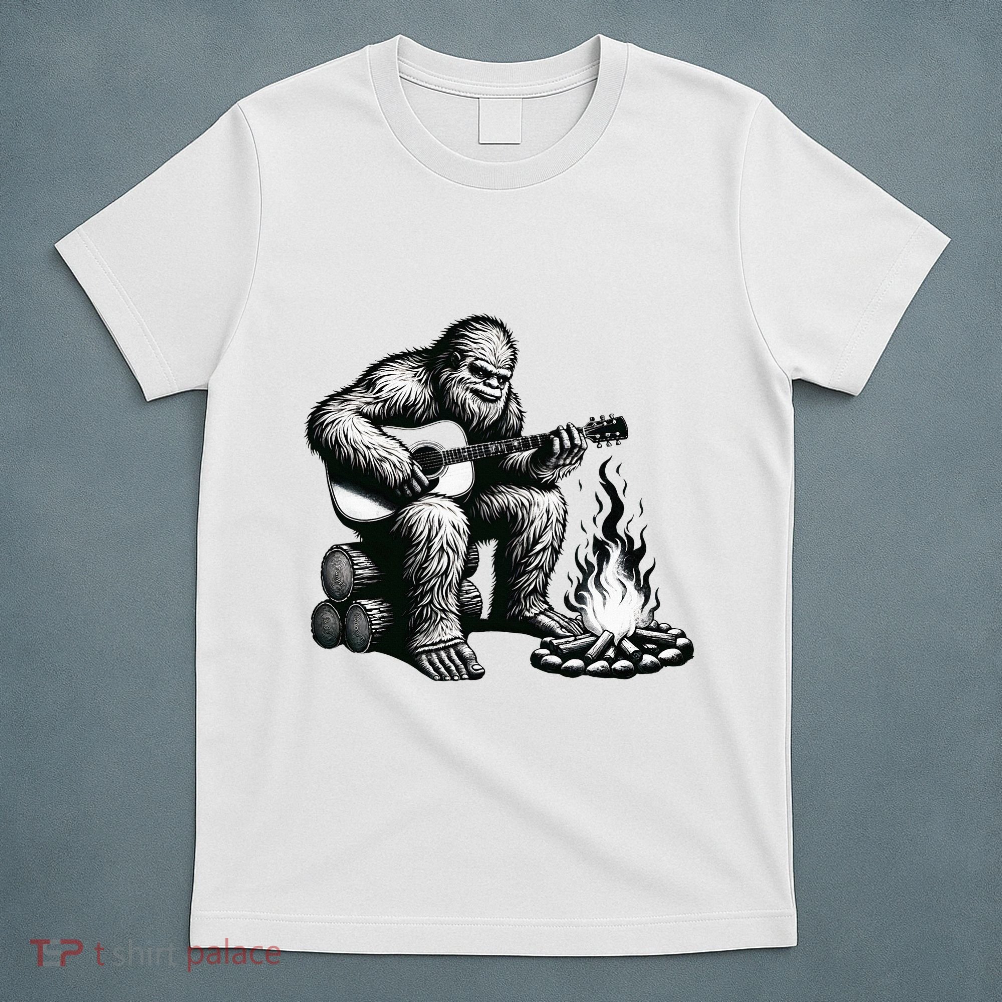Bigfoot Playing Guitar Rock On Sasquatch Big Foot T-Shirt