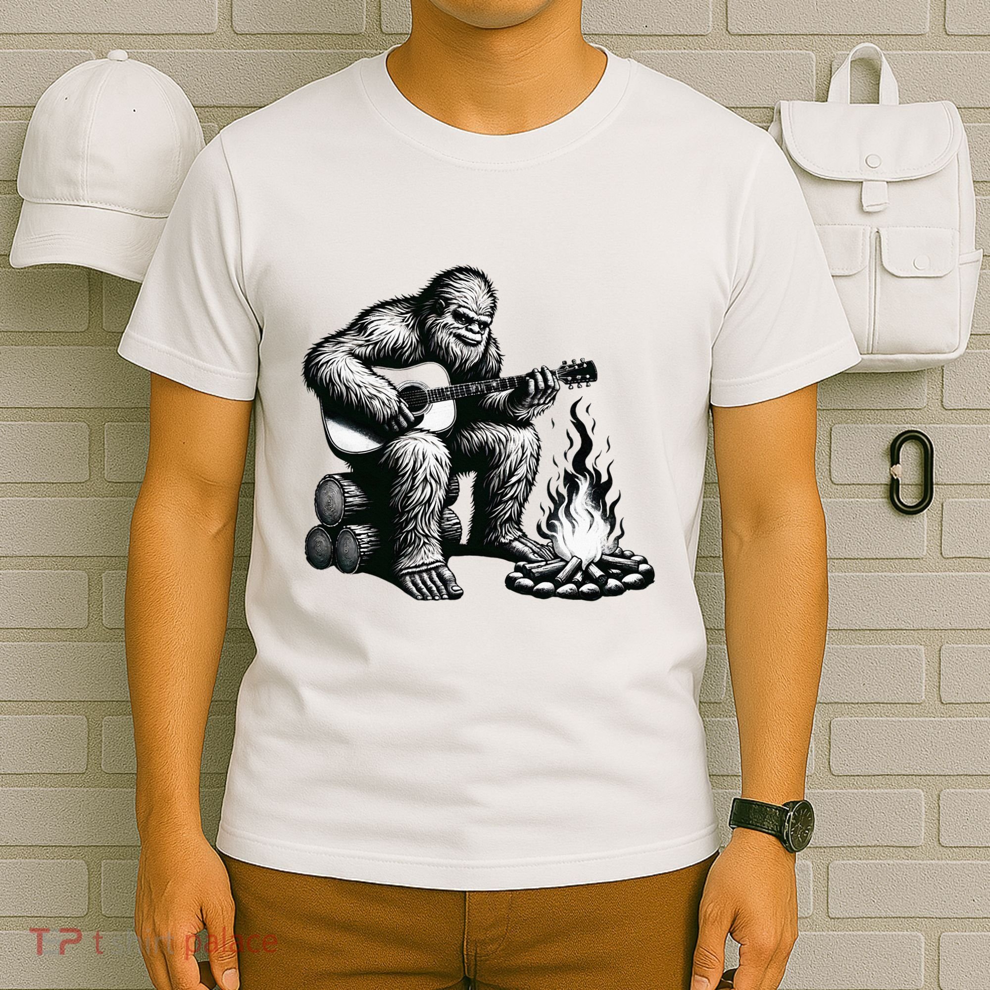 Bigfoot Playing Guitar Rock On Sasquatch Big Foot T-Shirt