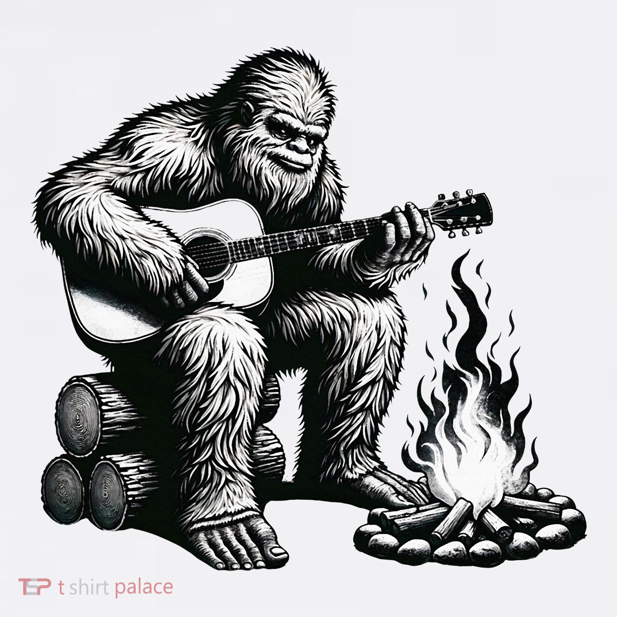 Bigfoot Playing Guitar Rock On Sasquatch Big Foot T-Shirt