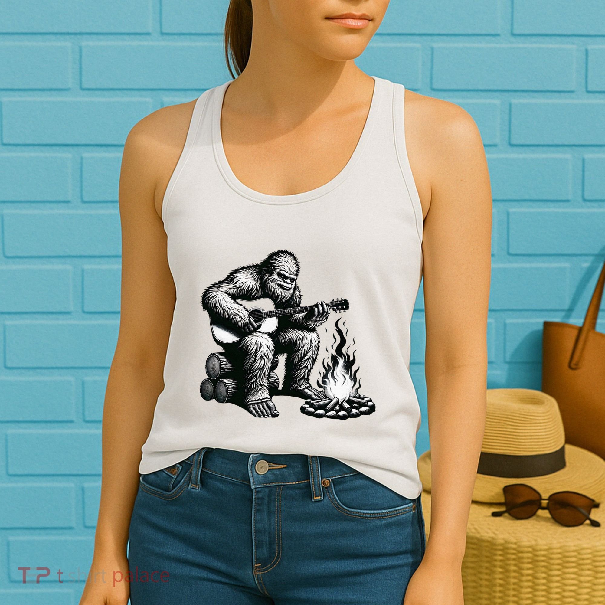 Bigfoot Playing Guitar Rock On Sasquatch Big Foot Women's Tank Top