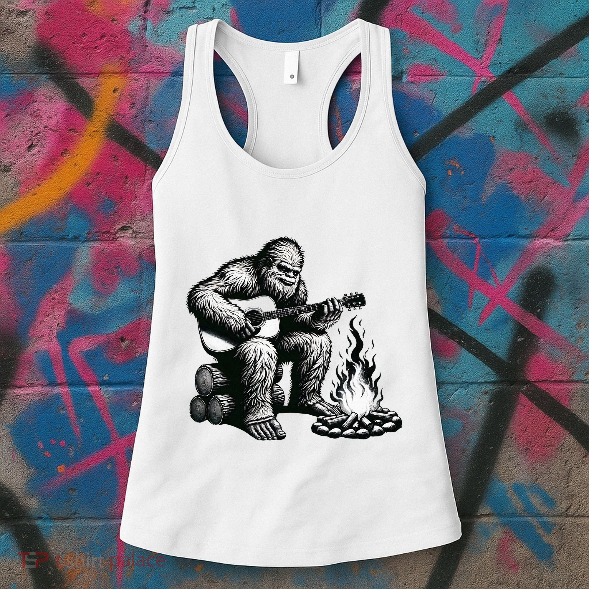 Bigfoot Playing Guitar Rock On Sasquatch Big Foot Women's Tank Top