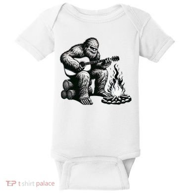 Bigfoot Playing Guitar Rock On Sasquatch Big Foot Baby Bodysuit