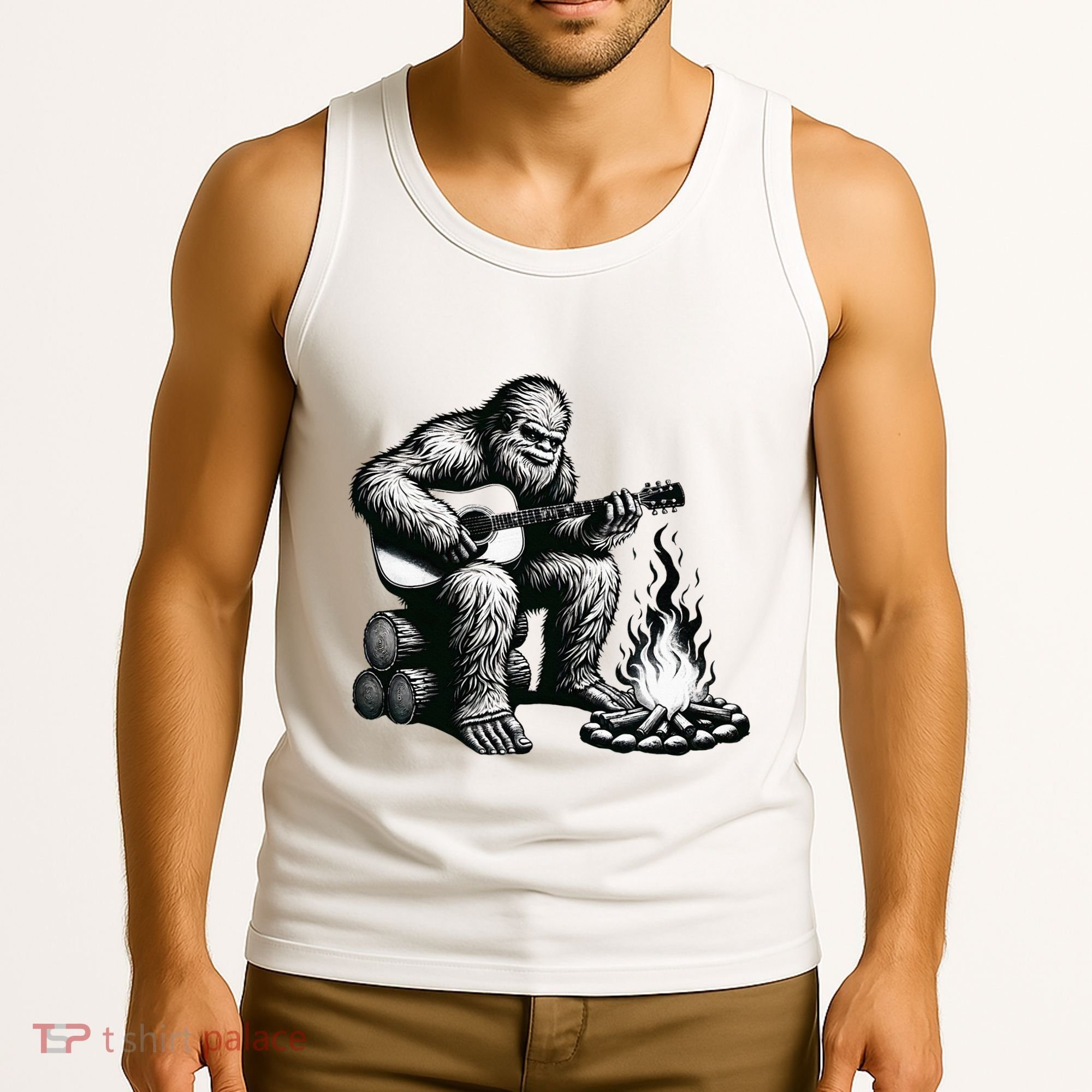 Bigfoot Playing Guitar Rock On Sasquatch Big Foot Tank Top