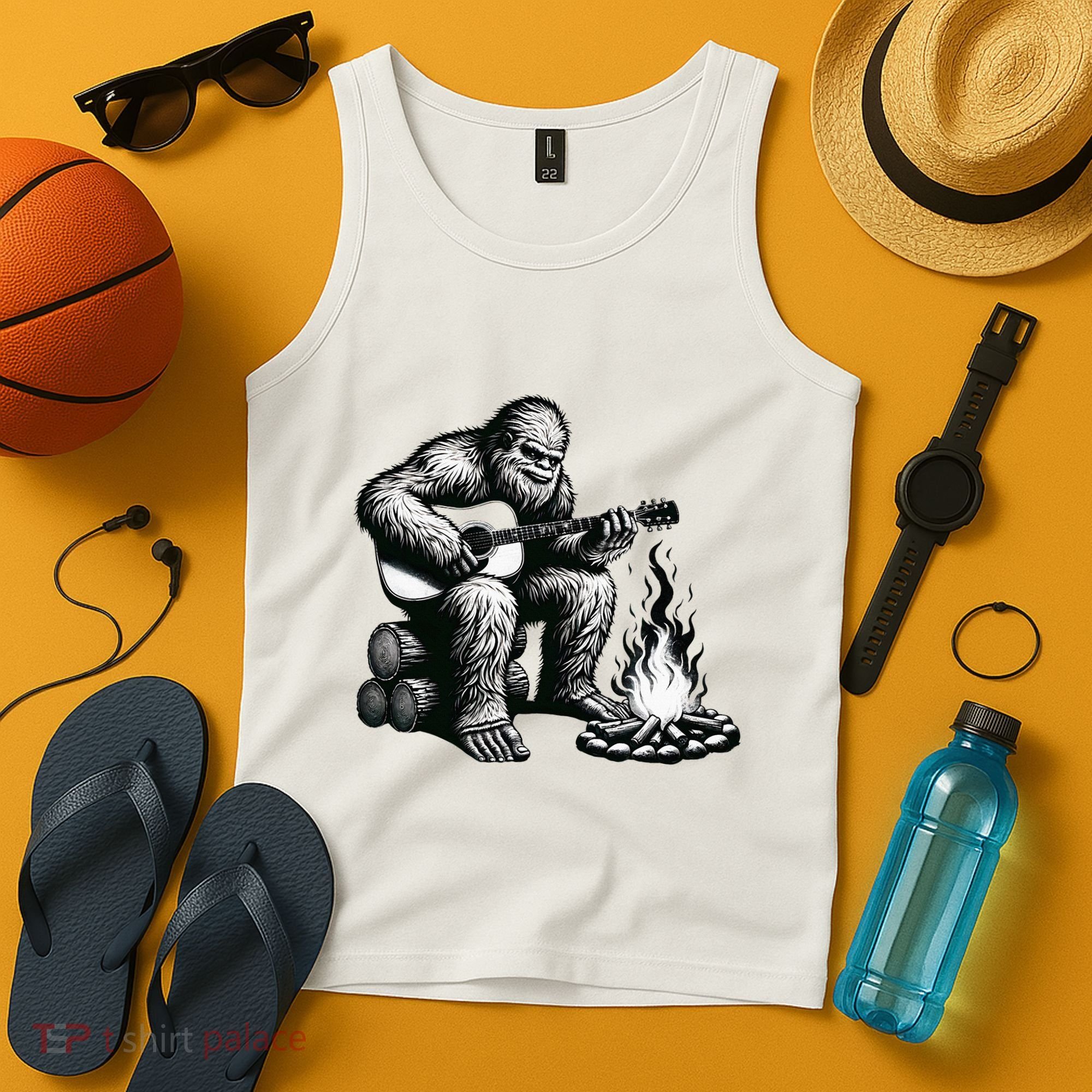 Bigfoot Playing Guitar Rock On Sasquatch Big Foot Tank Top