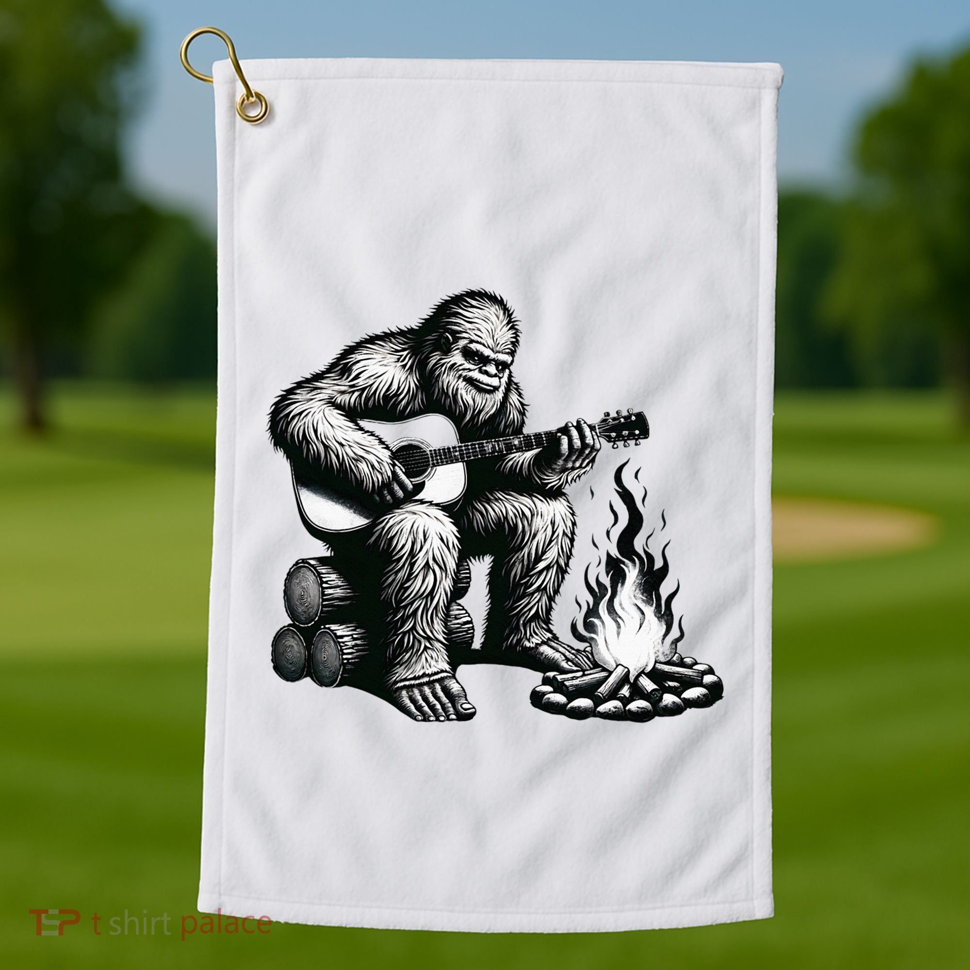 Bigfoot Playing Guitar Rock On Sasquatch Big Foot Golf Towel