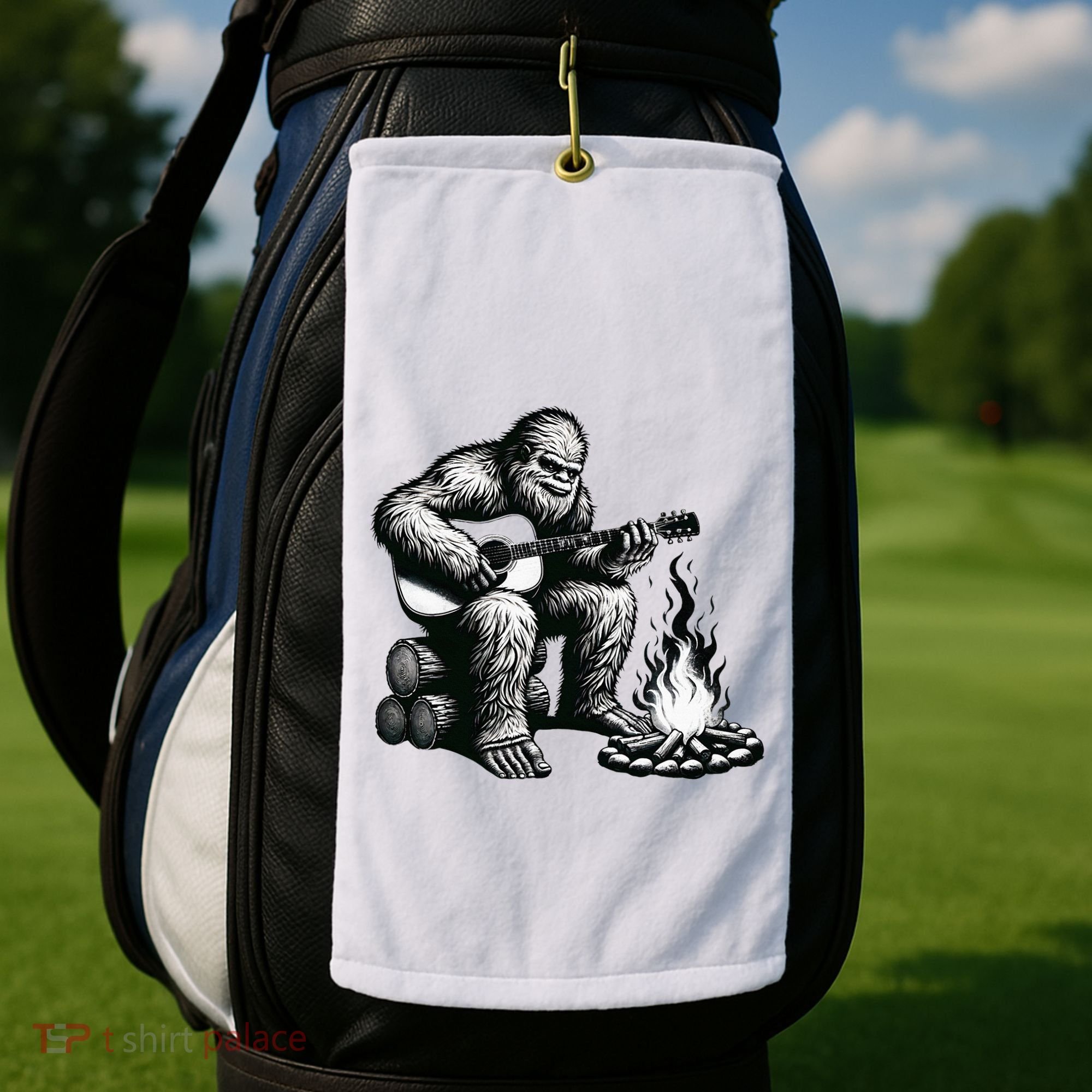 Bigfoot Playing Guitar Rock On Sasquatch Big Foot Golf Towel