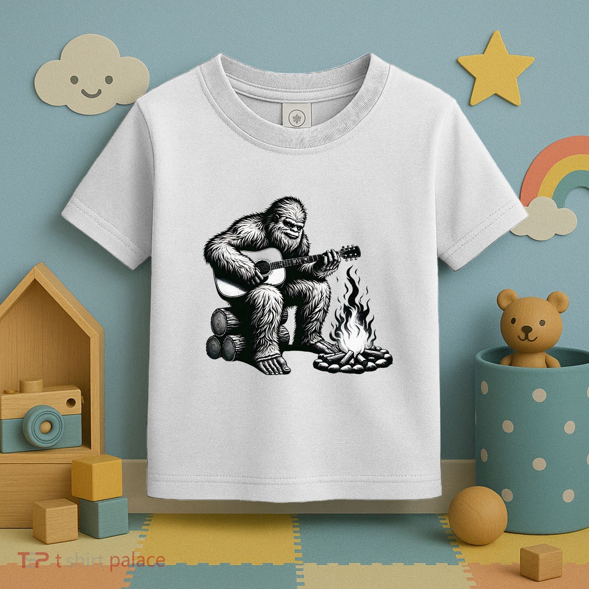 Bigfoot Playing Guitar Rock On Sasquatch Big Foot Toddler T-Shirt