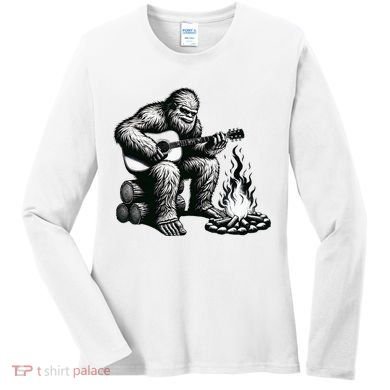 Bigfoot Playing Guitar Rock On Sasquatch Big Foot Women's Long Sleeve Shirt