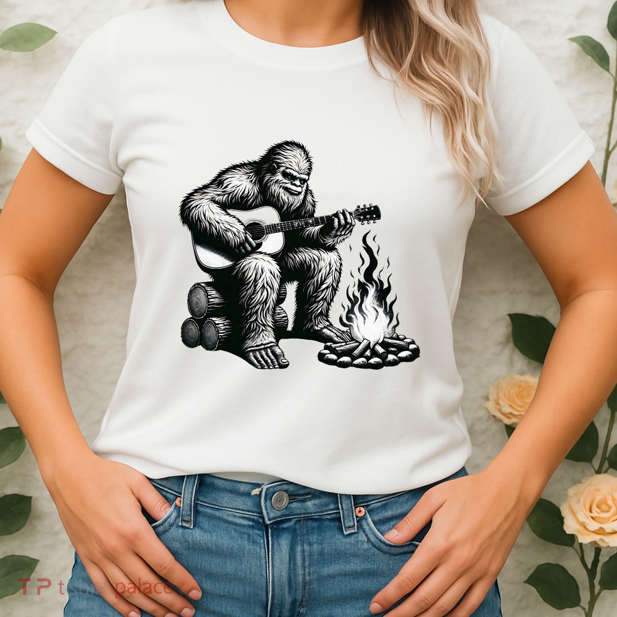 Bigfoot Playing Guitar Rock On Sasquatch Big Foot Women's T-Shirt