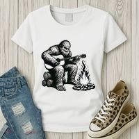 Bigfoot Playing Guitar Rock On Sasquatch Big Foot Women's T-Shirt thumb 3