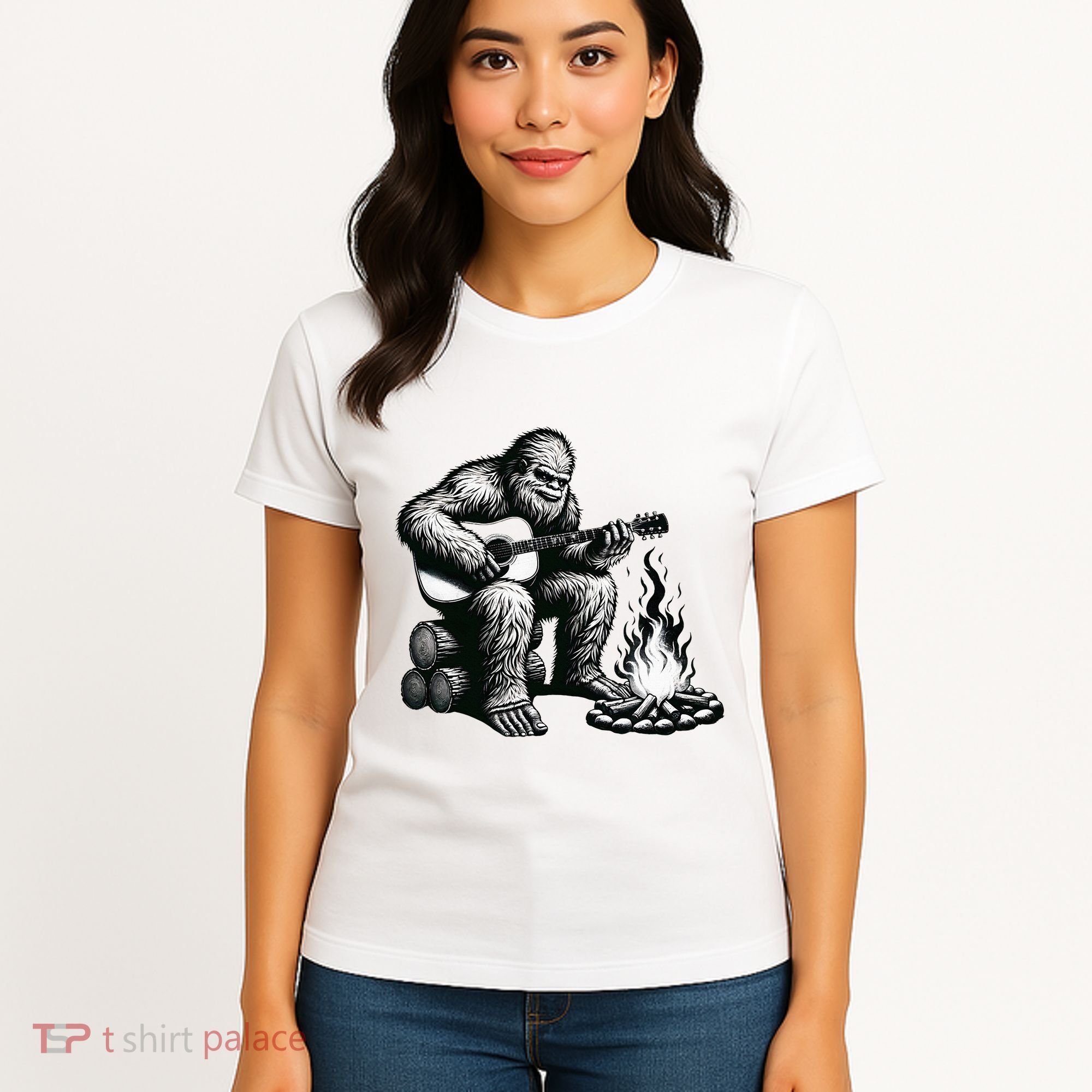 Bigfoot Playing Guitar Rock On Sasquatch Big Foot Women's T-Shirt