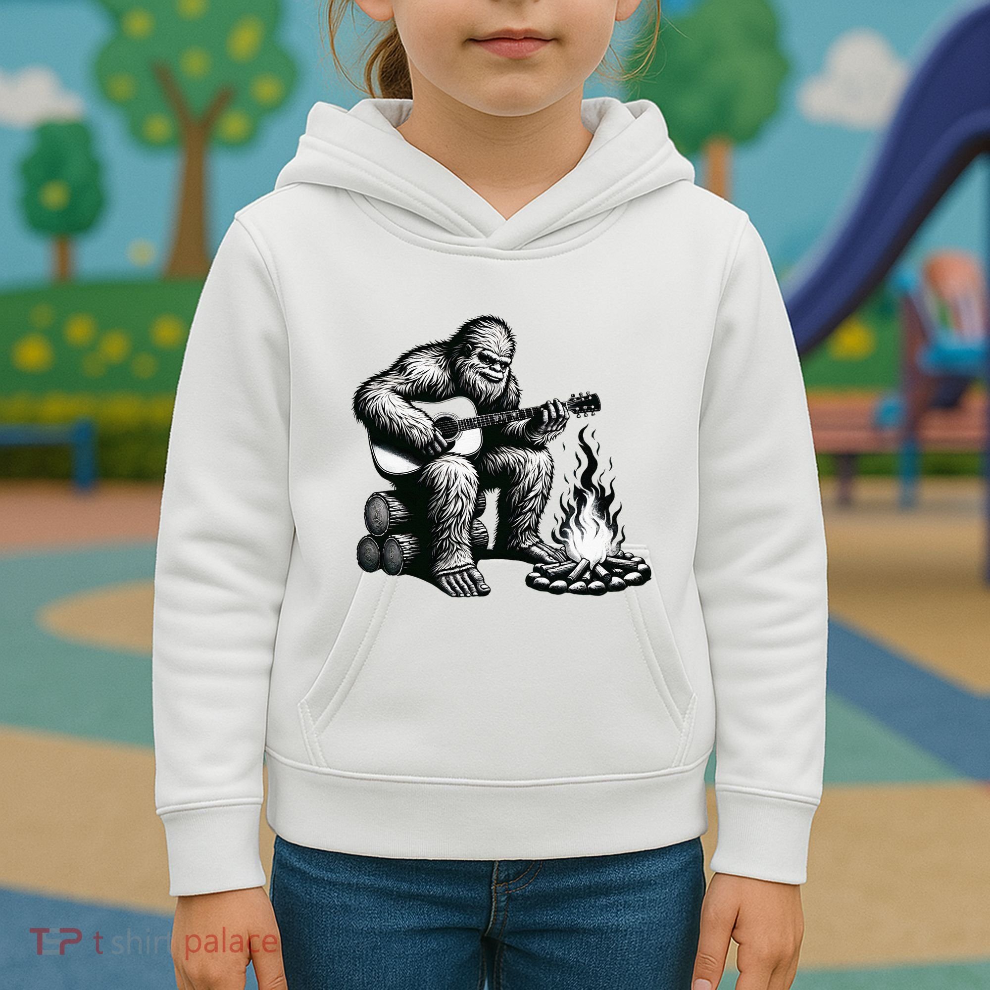 Bigfoot Playing Guitar Rock On Sasquatch Big Foot Kids Hoodie
