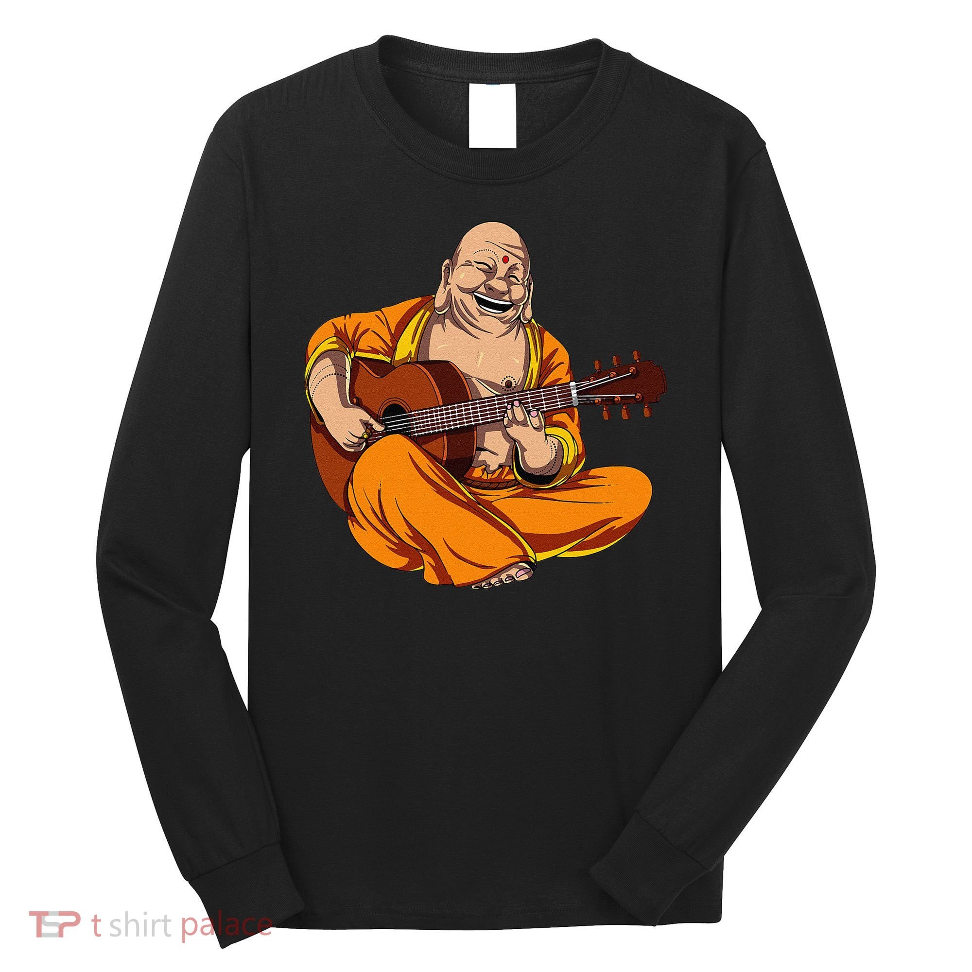 Buddha Playing Guitar Zen Yoga Meditation Funny Namaste Long Sleeve Shirt