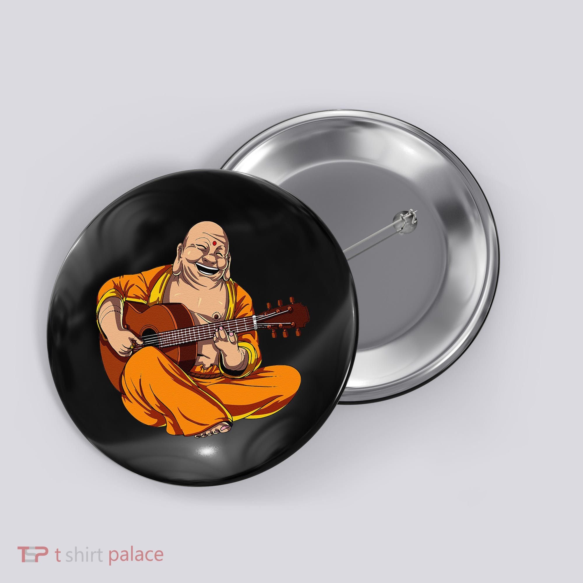 Buddha Playing Guitar Zen Yoga Meditation Funny Namaste Button