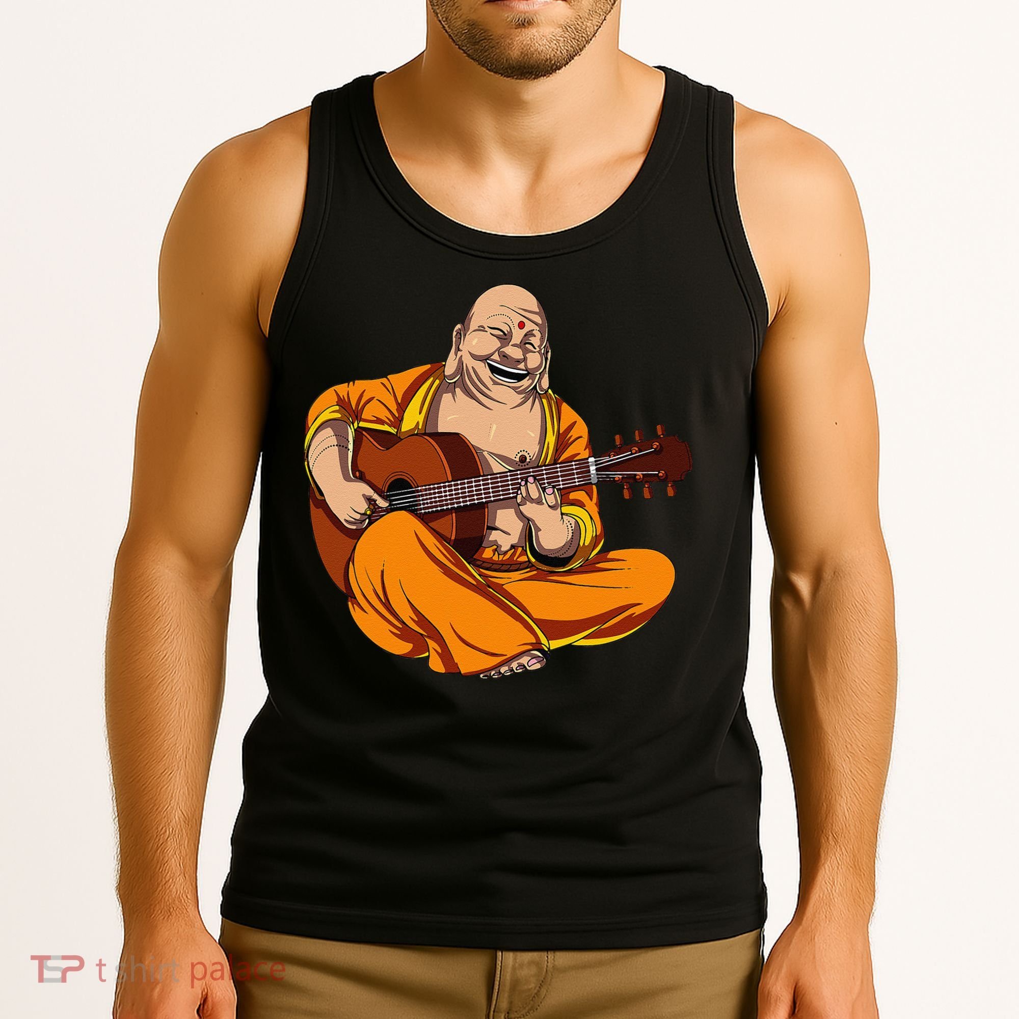 Buddha Playing Guitar Zen Yoga Meditation Funny Namaste Tank Top