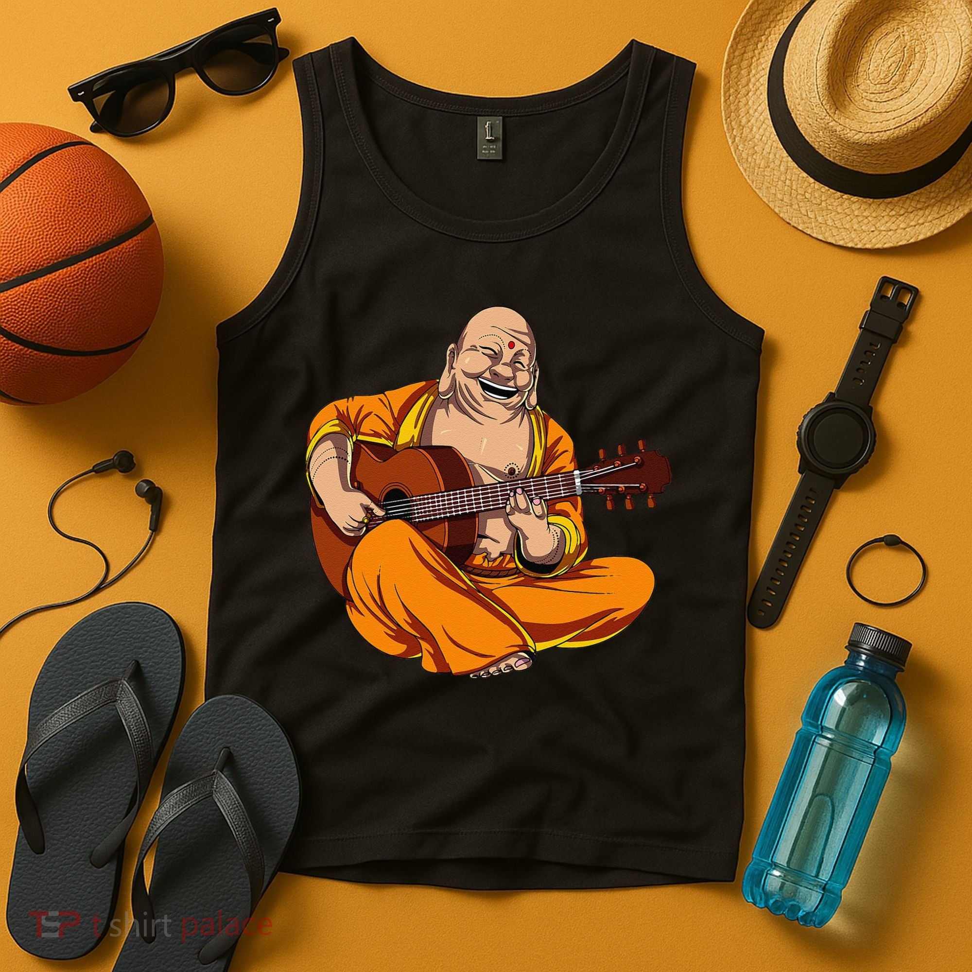 Buddha Playing Guitar Zen Yoga Meditation Funny Namaste Tank Top