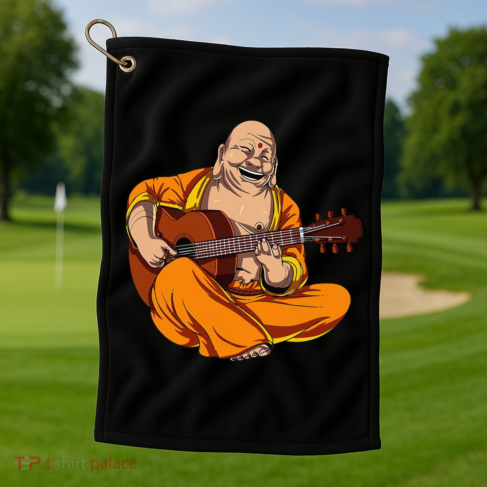 Buddha Playing Guitar Zen Yoga Meditation Funny Namaste Golf Towel