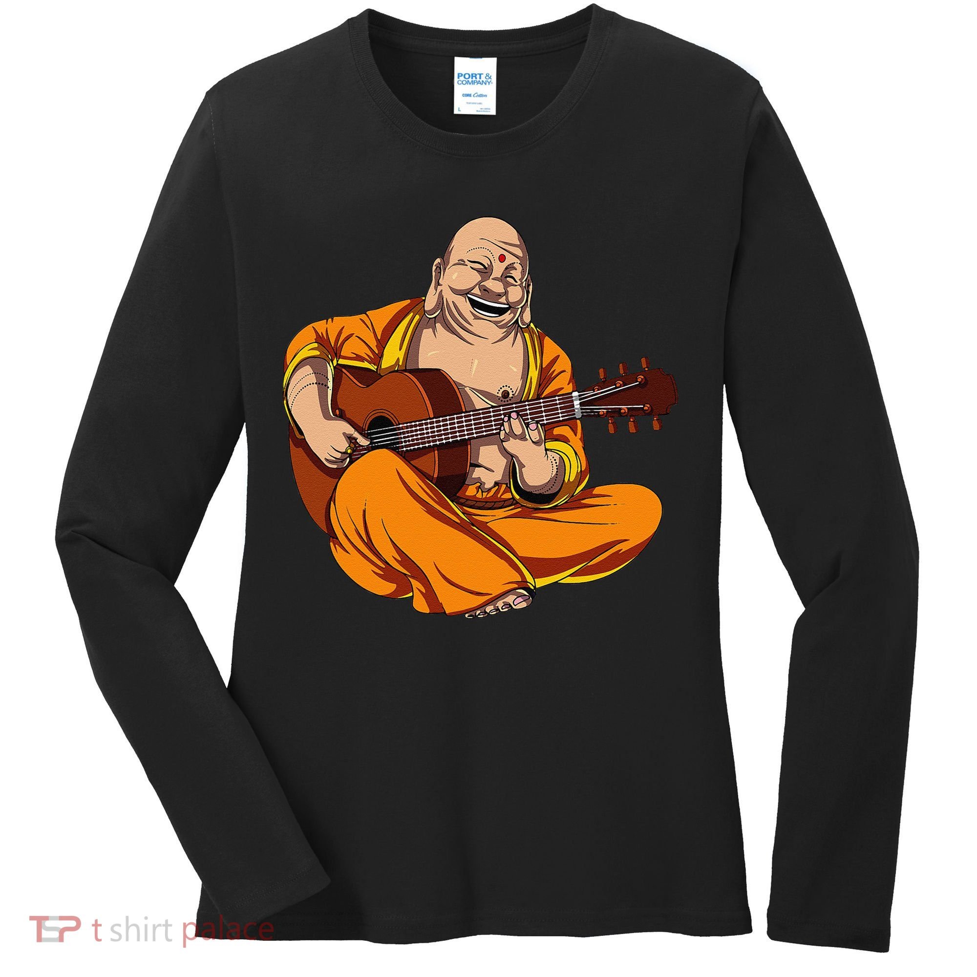 Buddha Playing Guitar Zen Yoga Meditation Funny Namaste Women's Long Sleeve Shirt