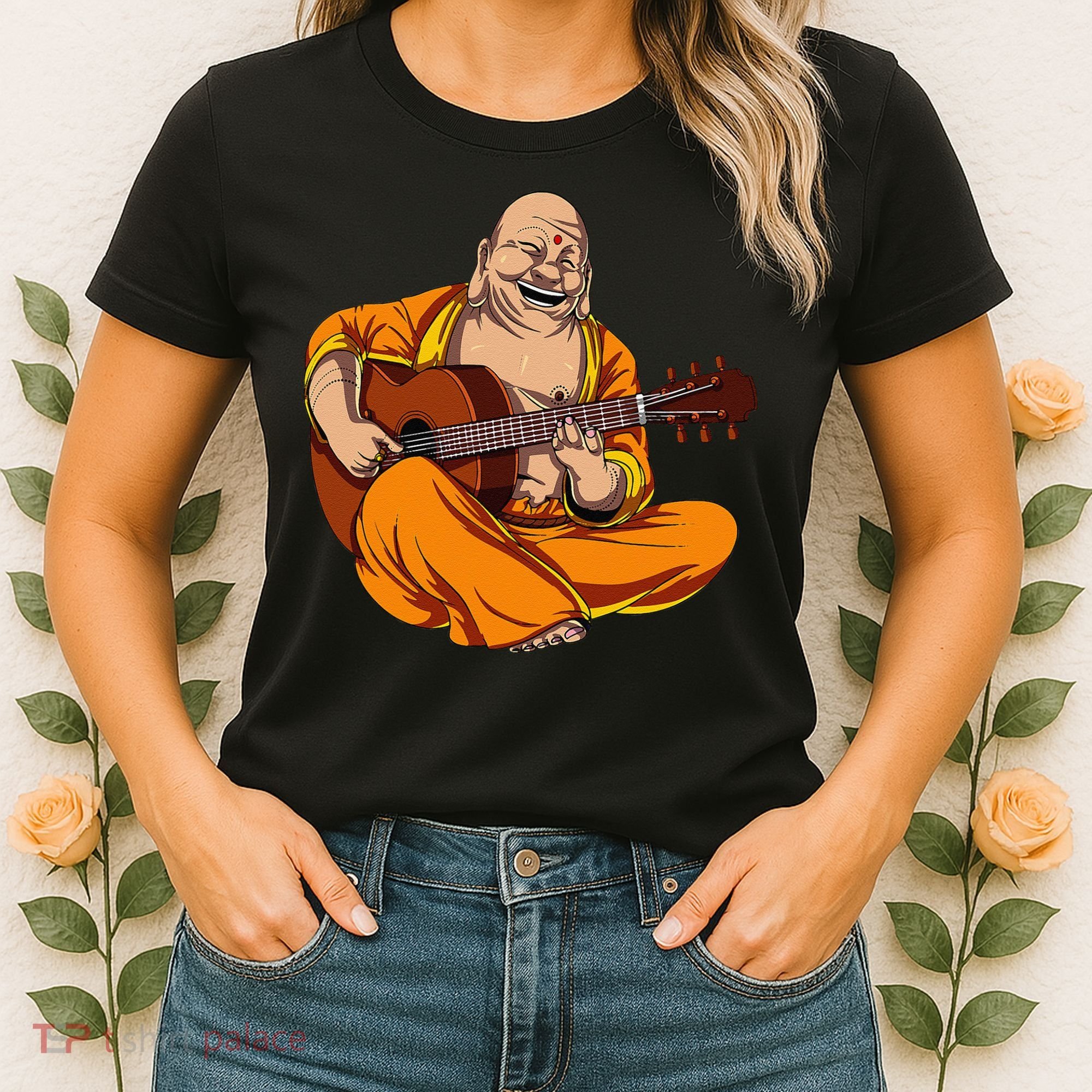 Buddha Playing Guitar Zen Yoga Meditation Funny Namaste Women's T-Shirt
