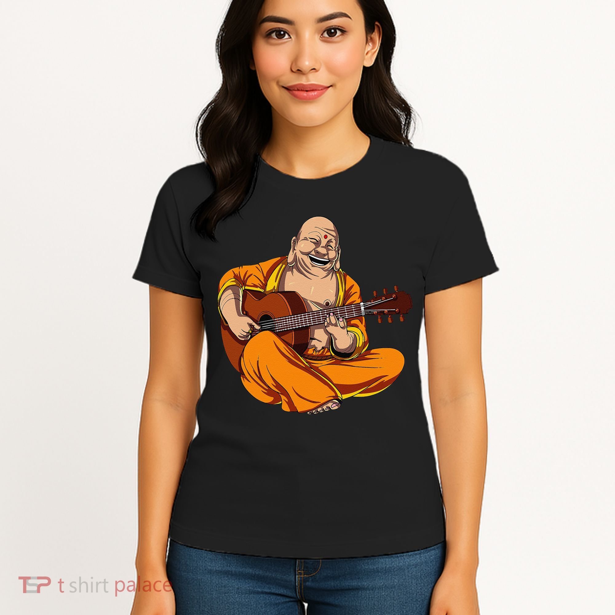 Buddha Playing Guitar Zen Yoga Meditation Funny Namaste Women's T-Shirt