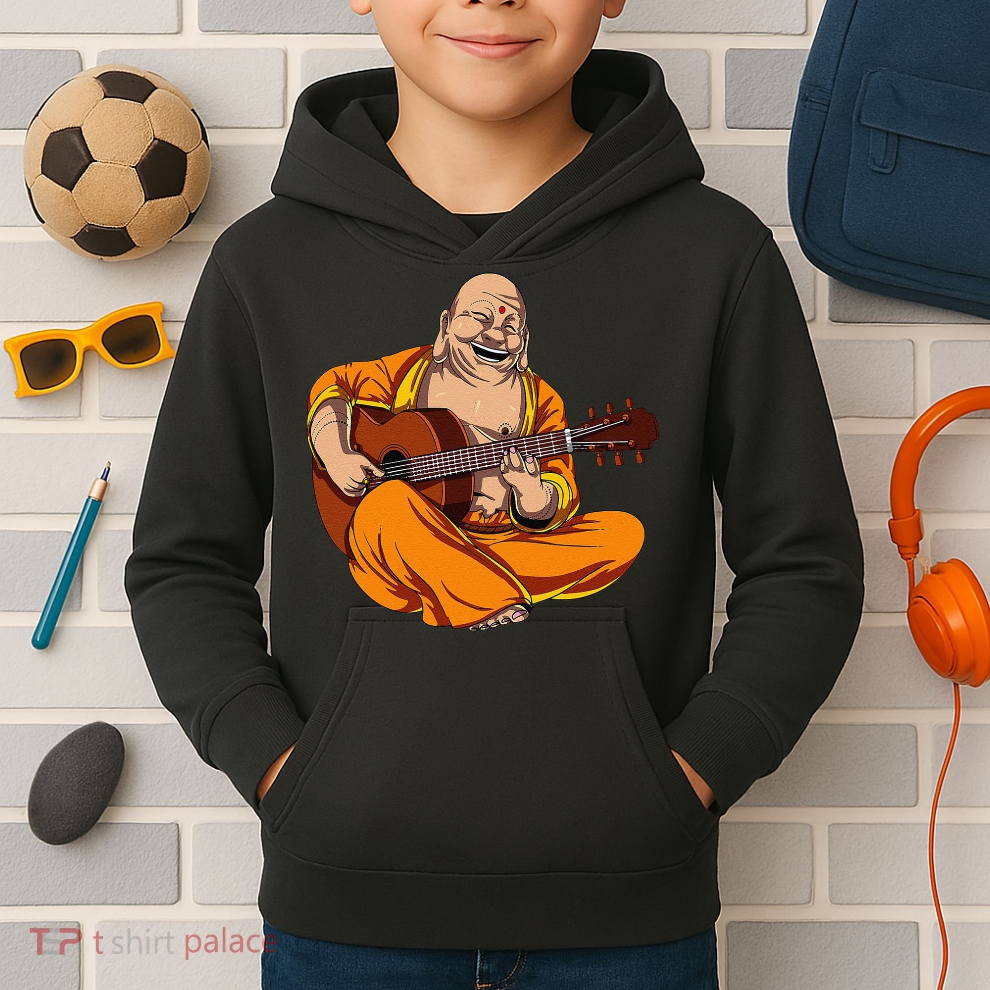 Buddha Playing Guitar Zen Yoga Meditation Funny Namaste Kids Hoodie