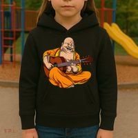 Buddha Playing Guitar Zen Yoga Meditation Funny Namaste Kids Hoodie thumb 3