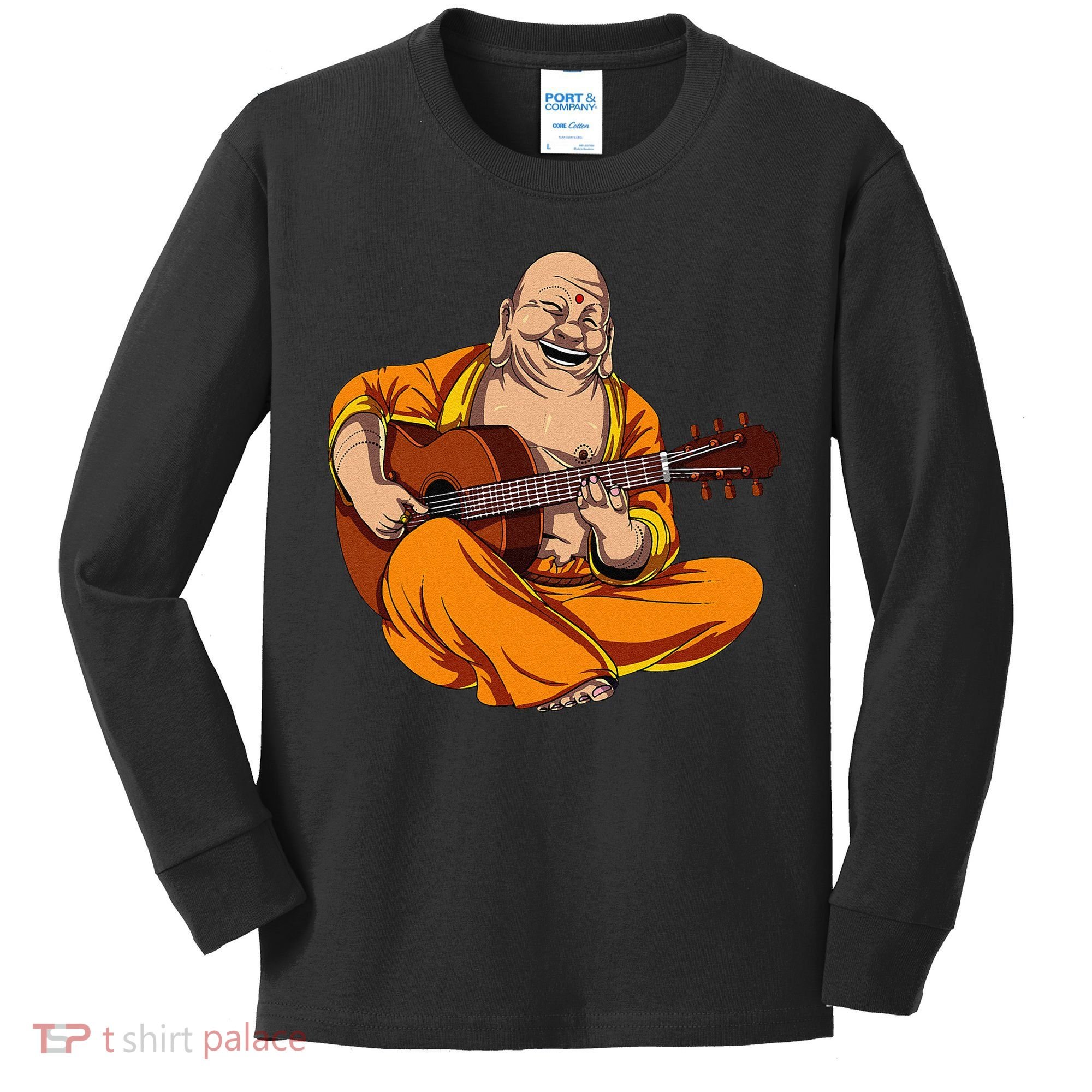Buddha Playing Guitar Zen Yoga Meditation Funny Namaste Kids Long Sleeve Shirt
