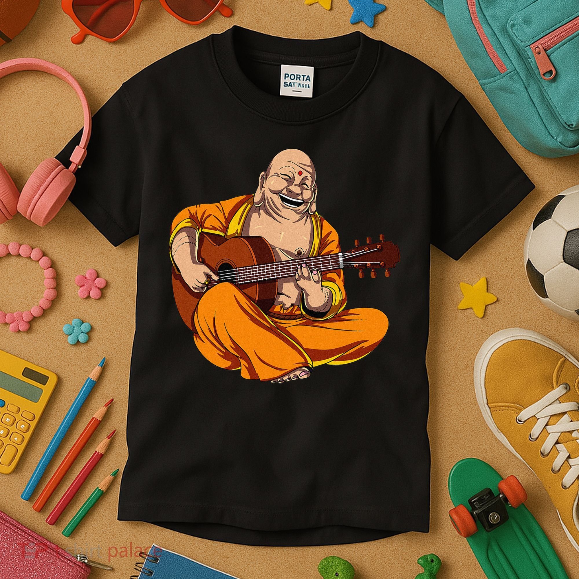 Buddha Playing Guitar Zen Yoga Meditation Funny Namaste Kids T-Shirt