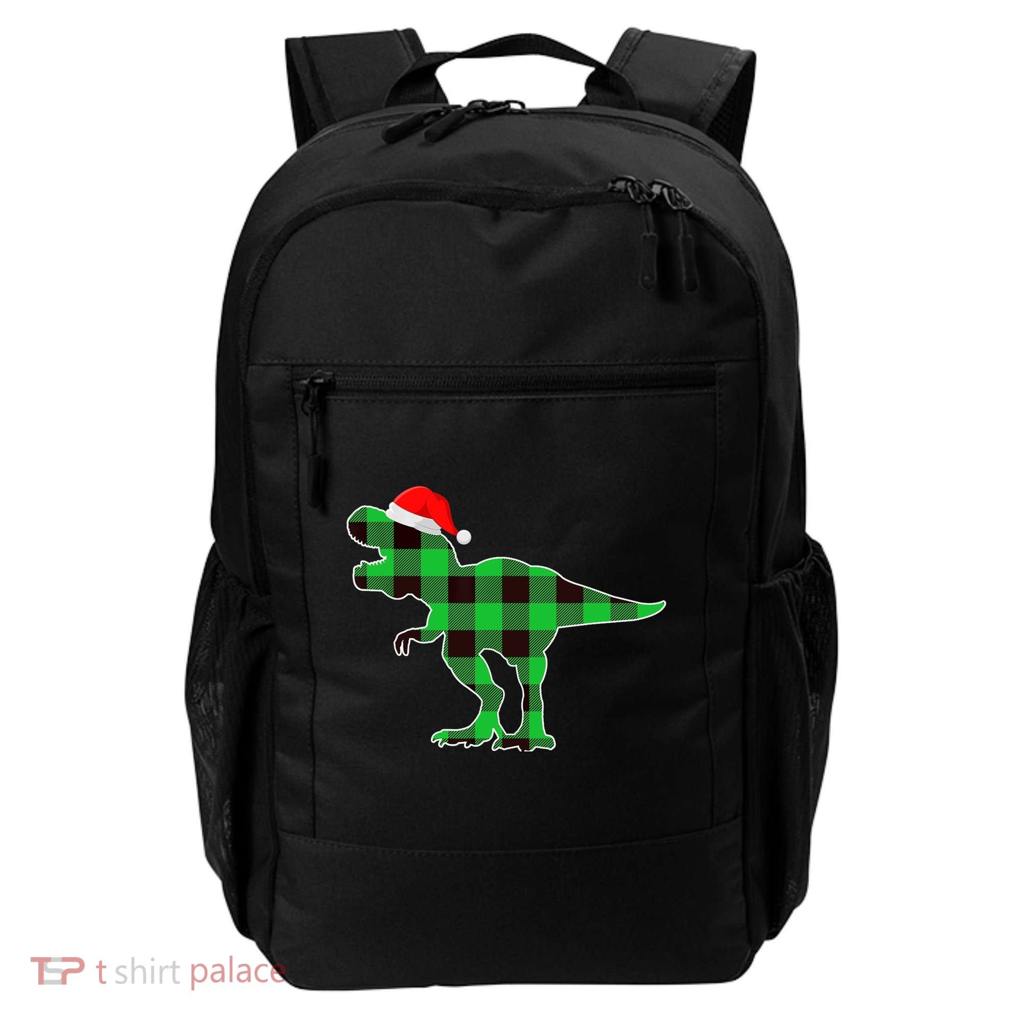 Buffalo Plaid Green Dinosaur T Rex Funny Christmas Boys Backpack