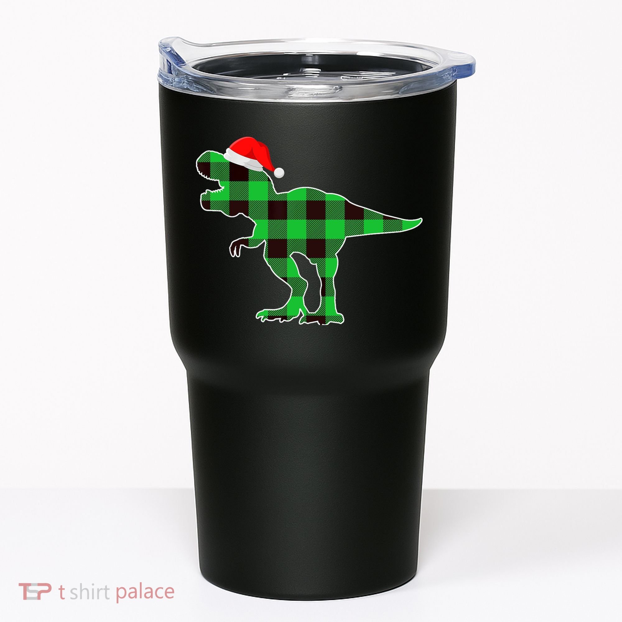 Buffalo Plaid Green Dinosaur T Rex Funny Christmas Boys Tumbler