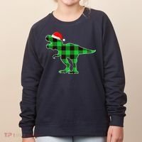 Buffalo Plaid Green Dinosaur T Rex Funny Christmas Boys Women's Sweatshirt thumb 0
