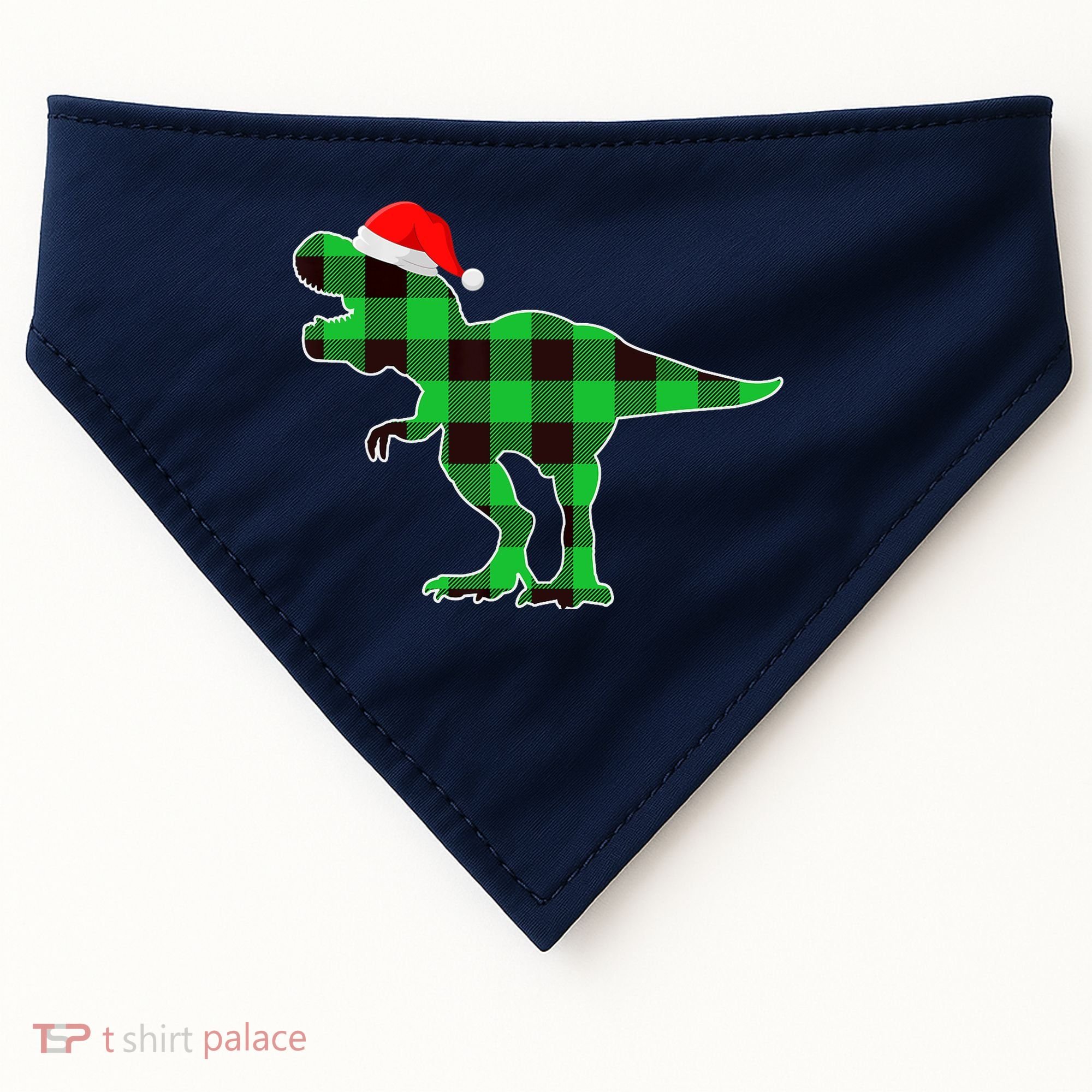 Buffalo Plaid Green Dinosaur T Rex Funny Christmas Boys USA-Made Doggie Bandana