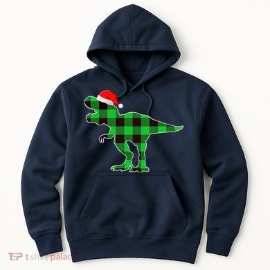 Buffalo Plaid Green Dinosaur T Rex Funny Christmas Boys Hoodie