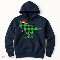 Buffalo Plaid Green Dinosaur T Rex Funny Christmas Boys Hoodie thumb 0