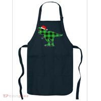Buffalo Plaid Green Dinosaur T Rex Funny Christmas Boys Apron thumb 0