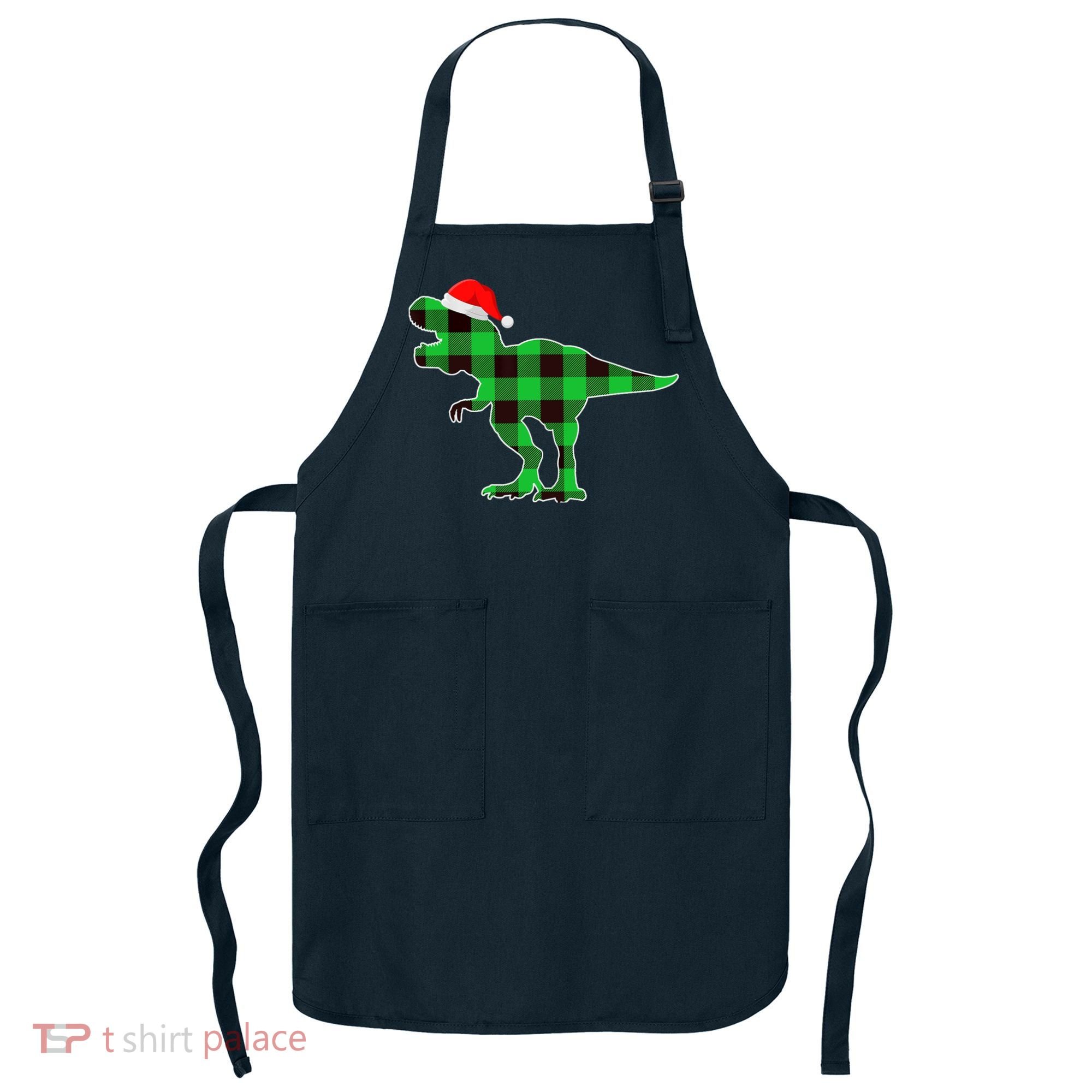 Buffalo Plaid Green Dinosaur T Rex Funny Christmas Boys Apron