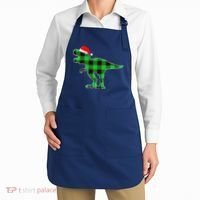 Buffalo Plaid Green Dinosaur T Rex Funny Christmas Boys Apron thumb 2
