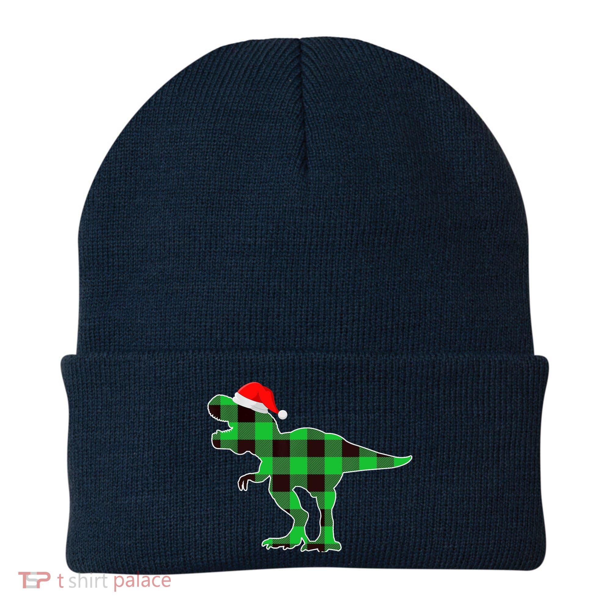 Buffalo Plaid Green Dinosaur T Rex Funny Christmas Boys Beanie