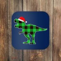 Buffalo Plaid Green Dinosaur T Rex Funny Christmas Boys Coaster thumb 0