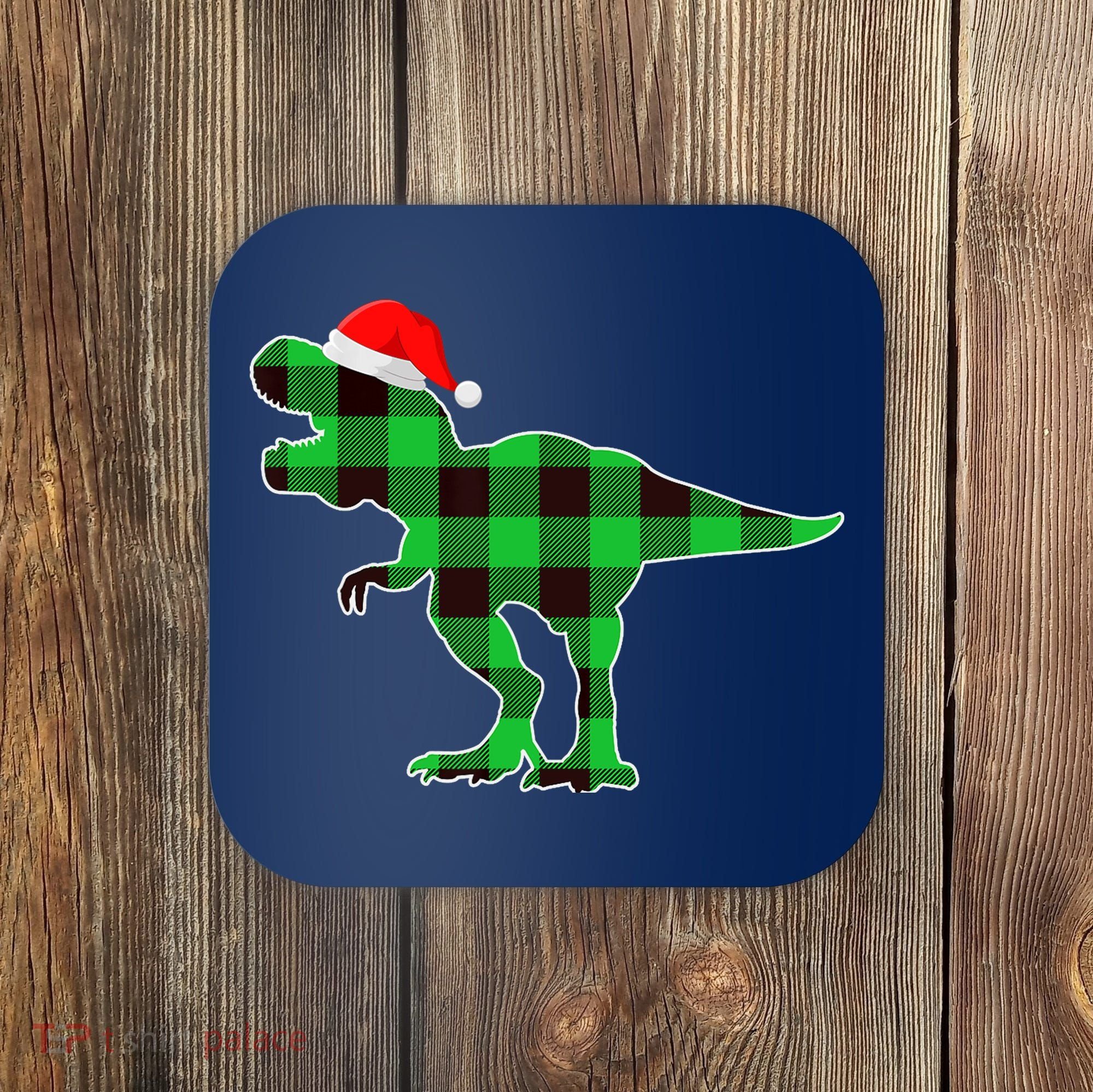 Buffalo Plaid Green Dinosaur T Rex Funny Christmas Boys Coaster