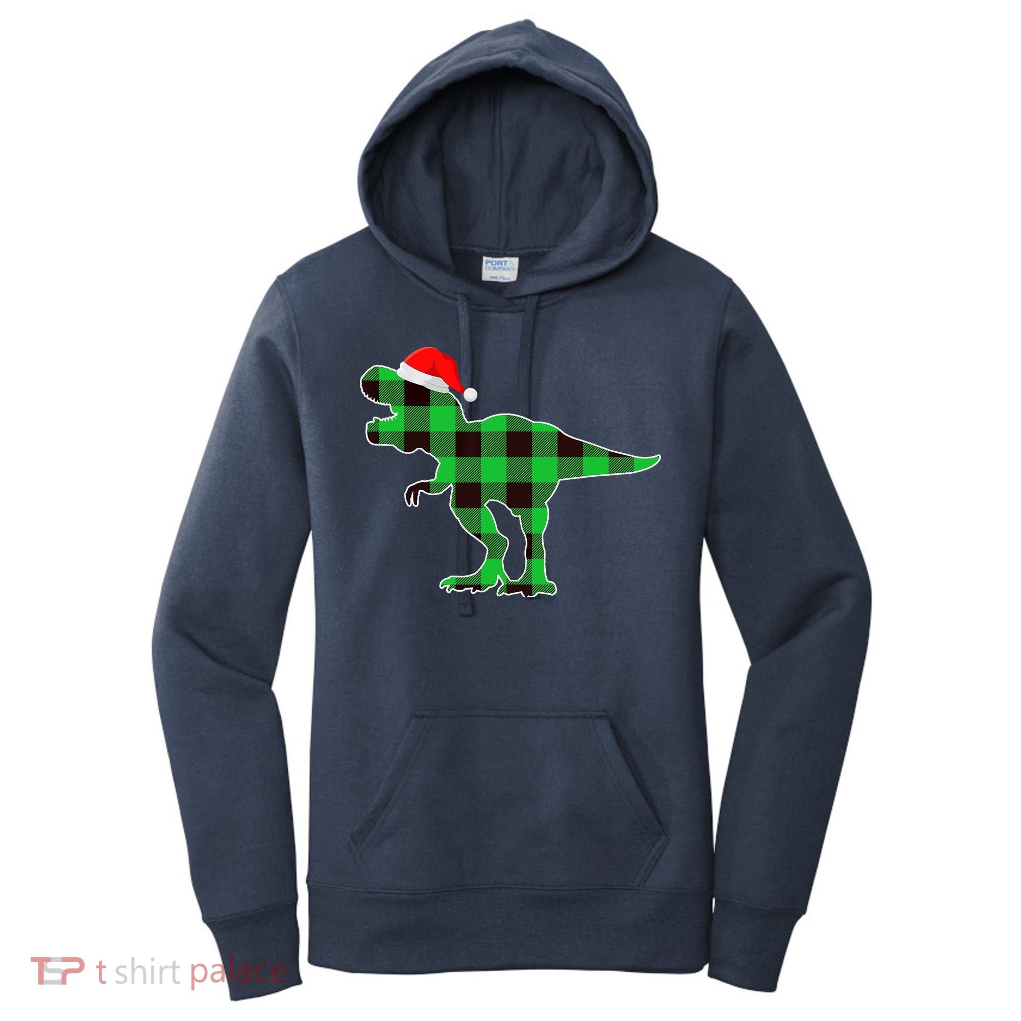 Buffalo Plaid Green Dinosaur T Rex Funny Christmas Boys Women's Hoodie