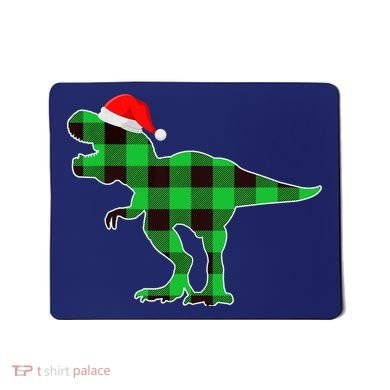 Buffalo Plaid Green Dinosaur T Rex Funny Christmas Boys Mousepad