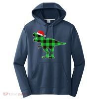 Buffalo Plaid Green Dinosaur T Rex Funny Christmas Boys Performance Fleece Hoodie thumb 0