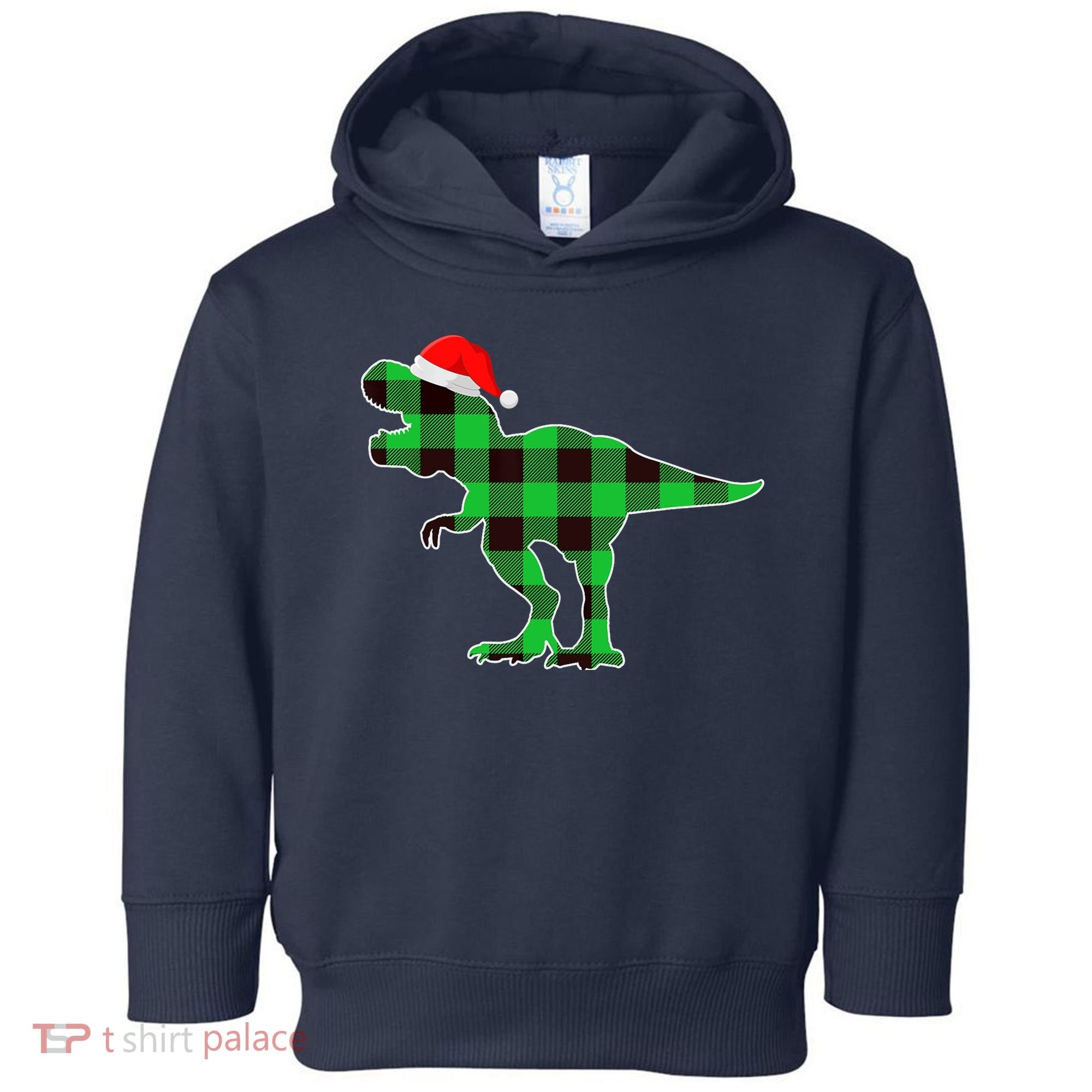 Buffalo Plaid Green Dinosaur T Rex Funny Christmas Boys Toddler Hoodie