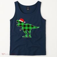 Buffalo Plaid Green Dinosaur T Rex Funny Christmas Boys Tank Top thumb 2